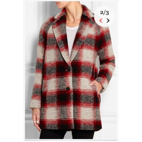 Madewell Red Plaid Wool Blend Peacoat Jacket XS Mid Length Winter Coat Classic - Picture 2 of 8